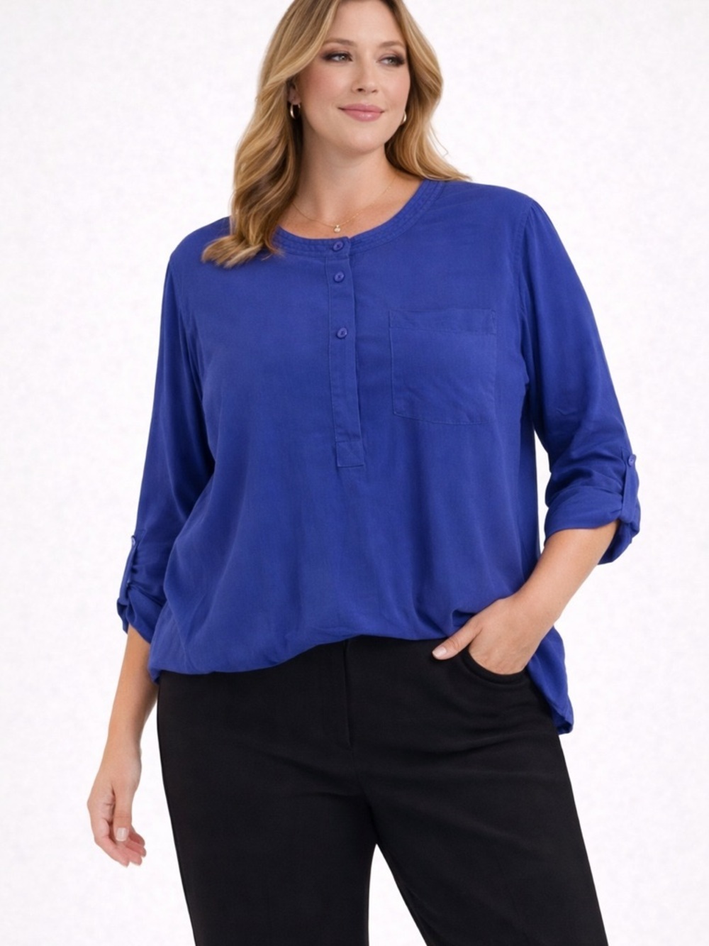 Talbots‎ Washable Silk Blouse Size L Blue Long Sleeve Button Front Top
